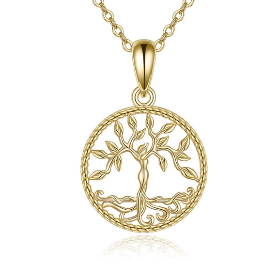 14K Solid Gold Tree of Life Necklace Mom Pendant Family Necklaces Dainty Yellow Gold Jewelry Gifts for Women Mama Grandma Mother'S Day Christmas Gift