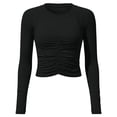 thumbnail image 4 of DuoJiaJ Womens Long Sleeve Crop Top, Crew Neck Ruched Stretchy Yoga Athletic Black L, 4 of 5