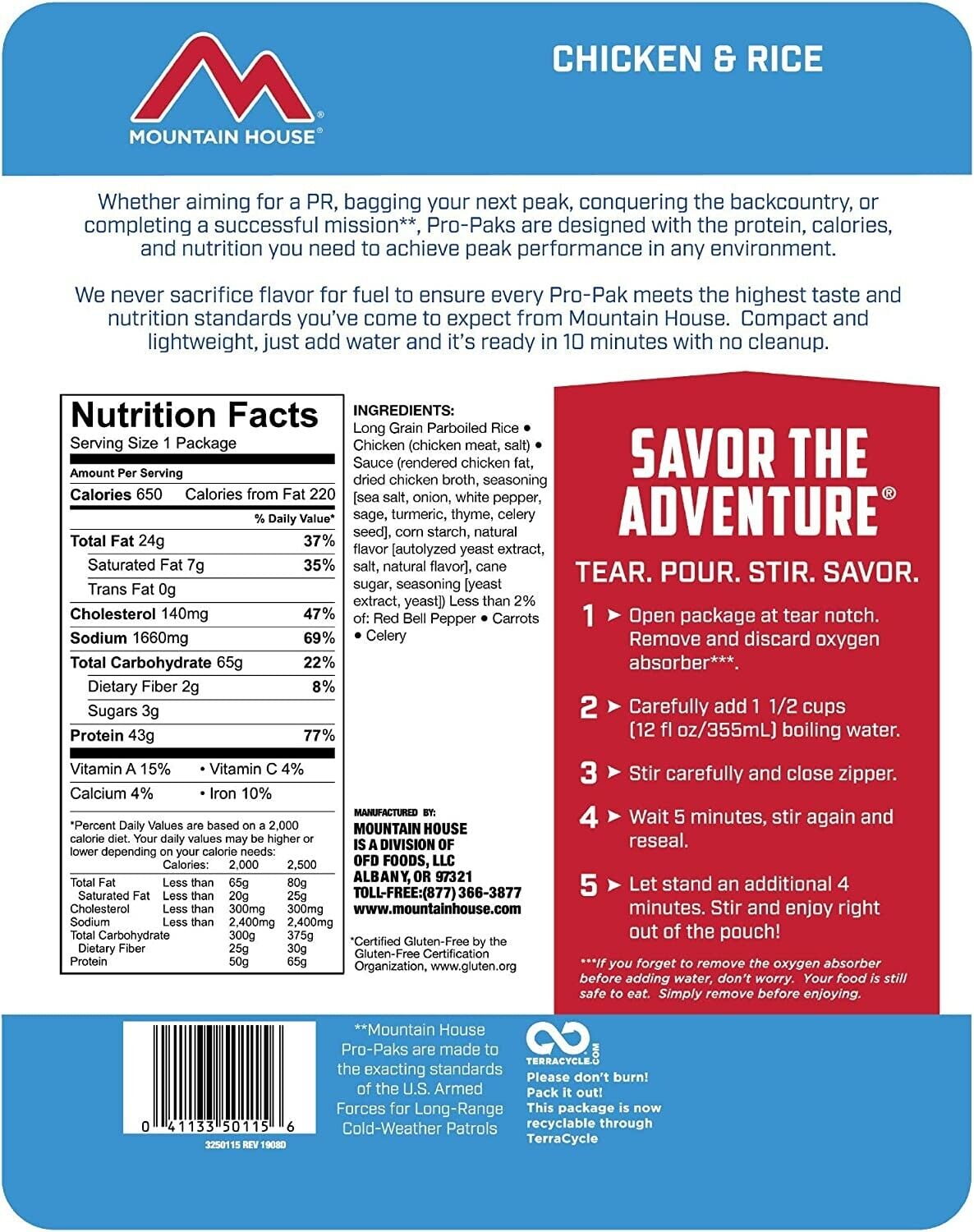 Mountain House Freeze Dried Chicken & Rice - Pro-Pak® Emergency Survival Food for Camping, Hiking and Backpacking - 6 Pouches
