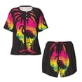 thumbnail image 4 of Lsque Flamingo And Palm Trees At Sunset Women's Short-Sleeved Pajama Set - 2 Piece Soft and Lightweight Sleepwear Set-4X-Large, 4 of 9