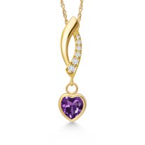 Gem Stone King 14K Yellow Gold Purple Amethyst and Lab Grown Diamond Pendant Necklace for Women | 0.45 Cttw | Gemstone February Birthstone | Heart Shape 5MM | With 18 inch Chain