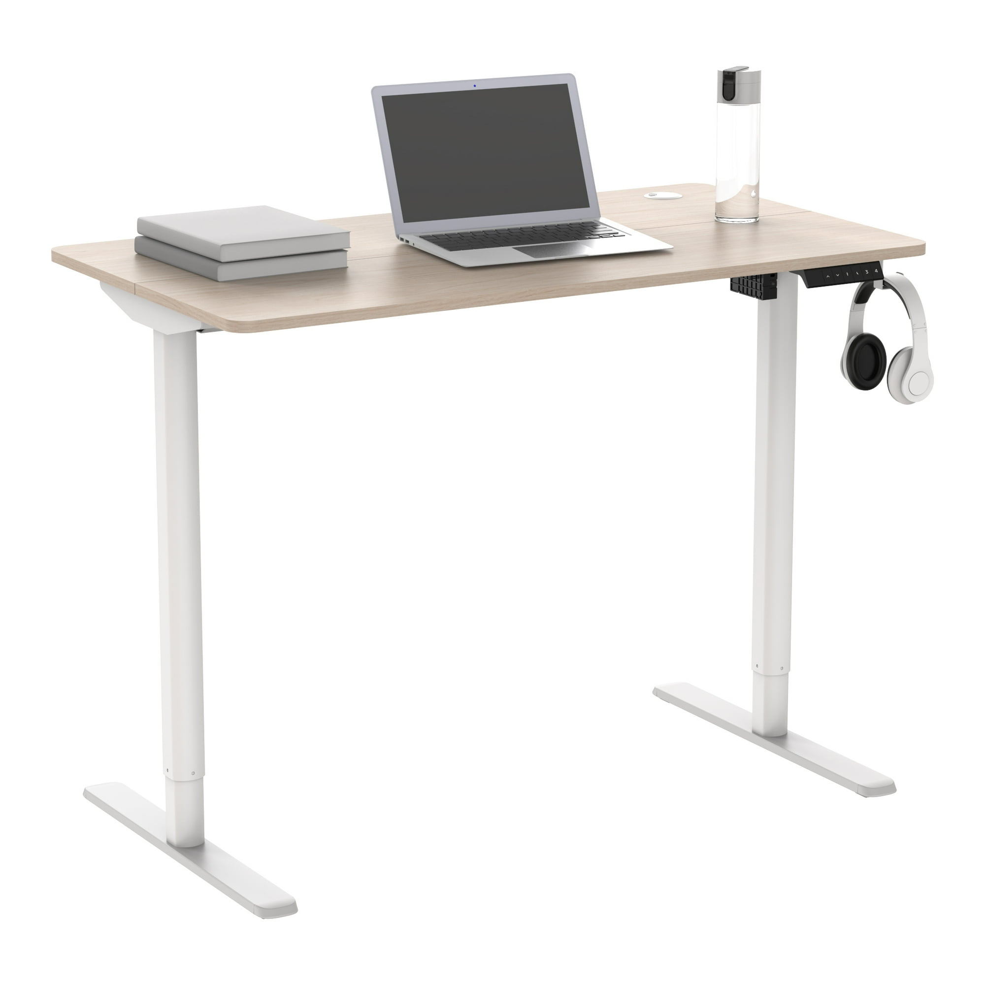 Mainstays Electric Standing Desk, 44 x 24 in Height-Adjustable Desk with 4 Memory Presets, Headphone Hook and Cable Management, Natural Top