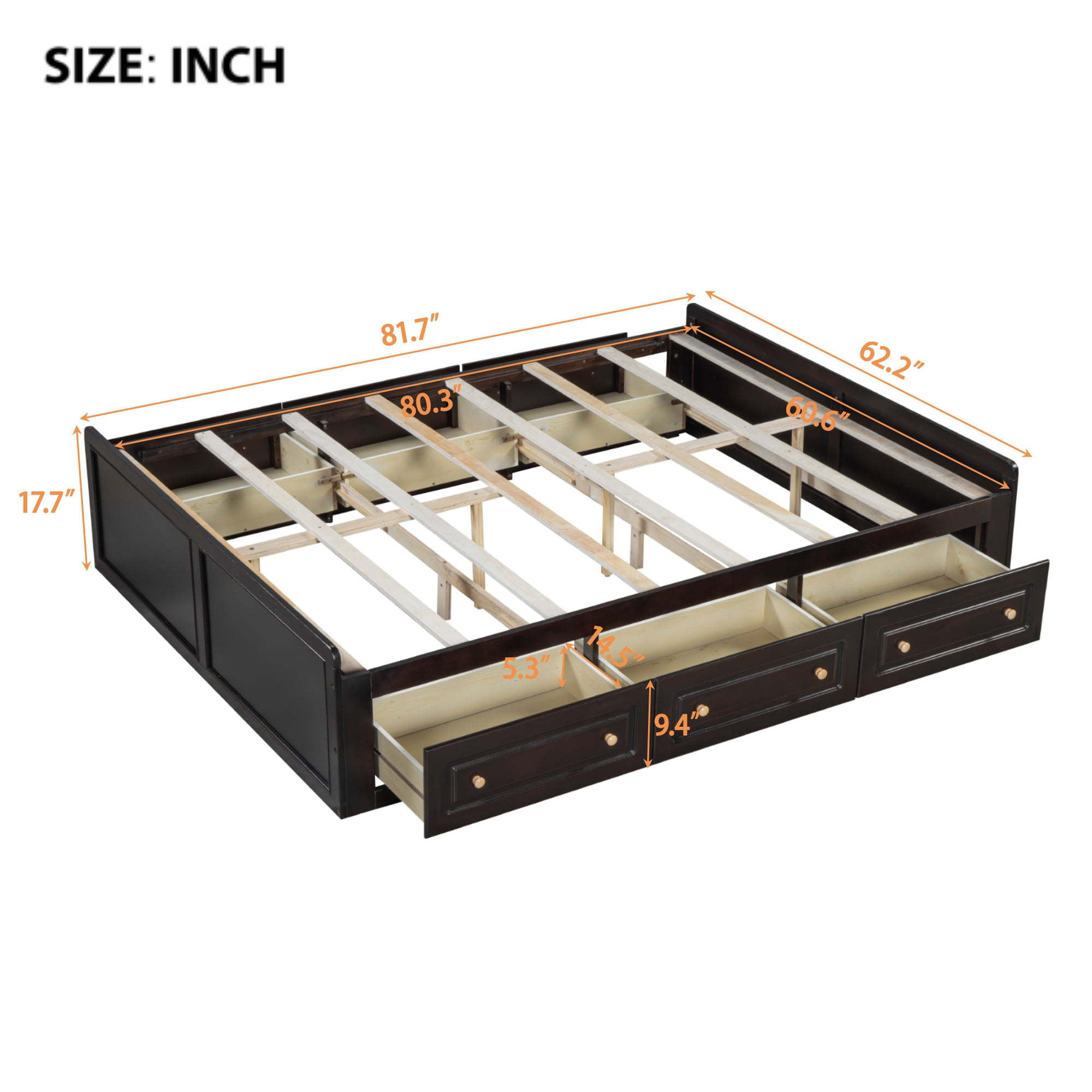 Euroco Wood Queen Size Platform Bed with 6 Drawers for Living Room, Espresso