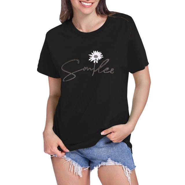 LUOGENLI T-shirts pour Femmes Motif Tournesol Col Rond Manches Courtes T-shirts Graphiques 4TG T-shirts Graphiques Pâques Noir TTTG