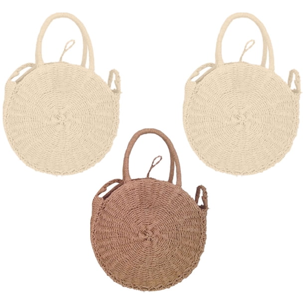 Bolso bandolera de paja para mujer, bolso de hombro tejido, bolso de playa redondo de verano y bolsos de mano