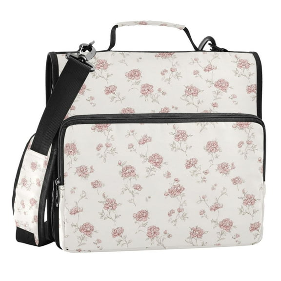 Zipper Binder Peony 1.5 Inch Binder Folder Bag with Shoulder Strap and Handle
