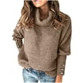 thumbnail image 2 of Fanxing Womens' Turtleneck Long Sleeve Cable Knit Sweaters Fall Pullover Sweater Mock Neck Long Sleeve Loose Casual Chunky Checked Knit Winter Sweaters Jumper Tops Coffee,XXXL, 2 of 6