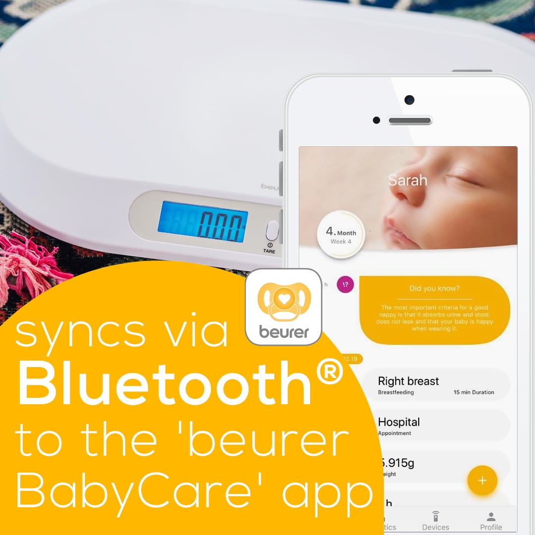 Beurer Digital Baby Scale with Measuring Tape with Baby Care App, BY90