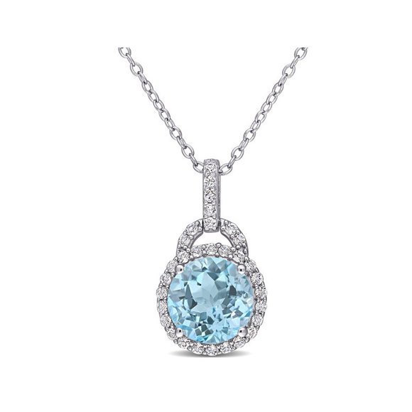 3.96 Carat (ctw) White and Blue Topaz Halo Pendant Necklace in Sterling Silver With Chain