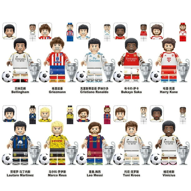 10 Figuras Miniatura de Estrellas del Fútbol – Bellingham Griezmann Cristiano Ronaldo, Figuras de Acción, Juguetes de Bloques de Construcción Modelo para Niños y Coleccionistas