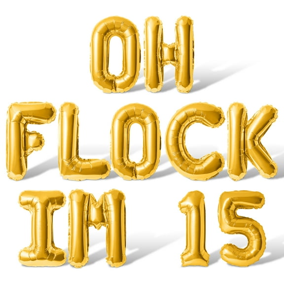 Letter Balloons - OH FLOCK IM 15 16" Inch Alphabet Letters Foil Mylar Balloon 15th Birthday Party Banner (Gold)