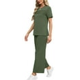 thumbnail image 5 of Two Piece Sets for Women Summer Outfits Pleated Short Sleeve Tops and Wide Leg Crop Pants Lounge Sets Workwear and Vacation Clothes, 5 of 6