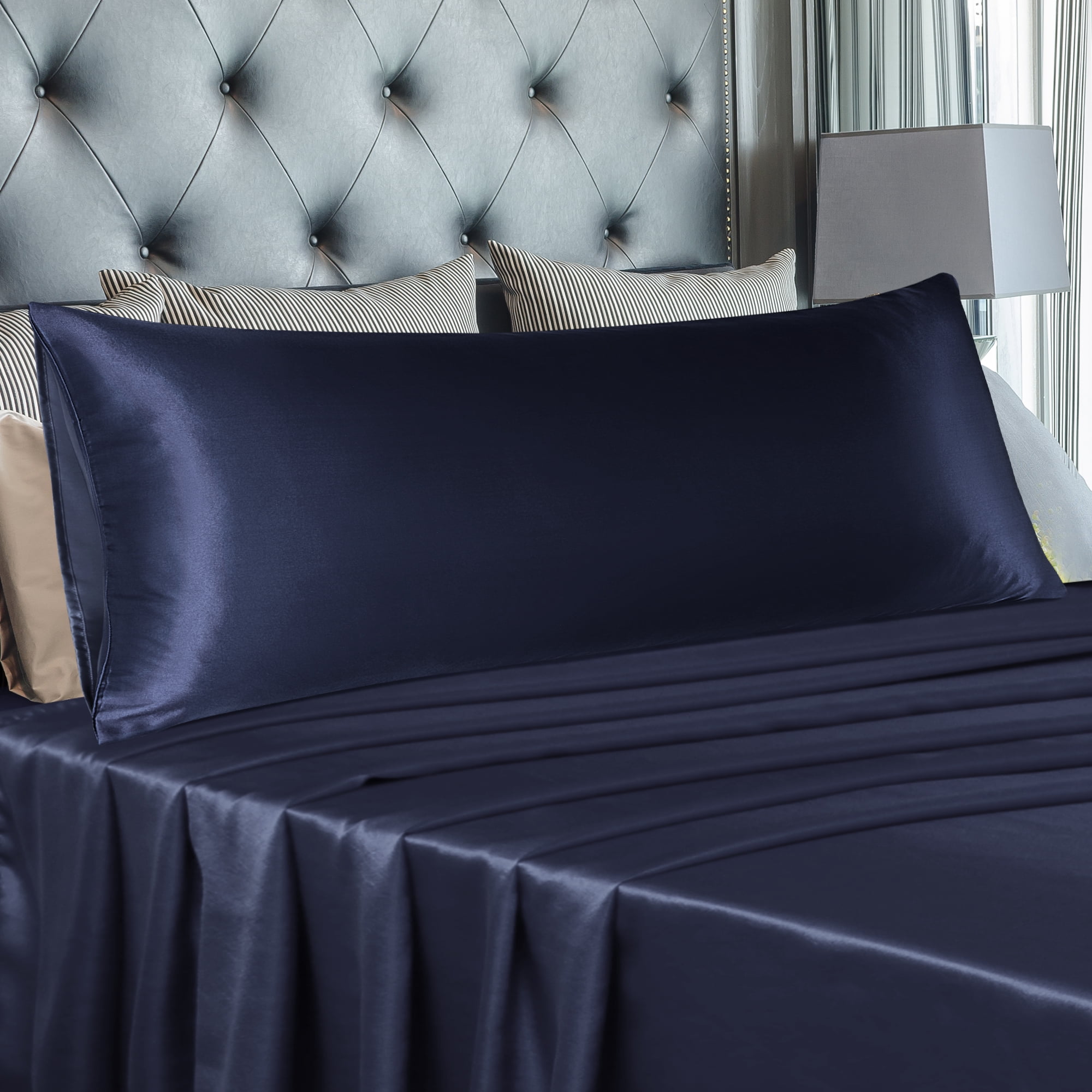 Unique Bargains 1 PC Satin Envelope Closure Body Pillowcases Navy 20"x54"
