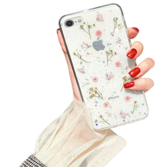 iPhone 8 Case Dry Flower Liquide Giliter Soft Slim Shockproof Cover Apple iPhone 8 Case Cover - Pink