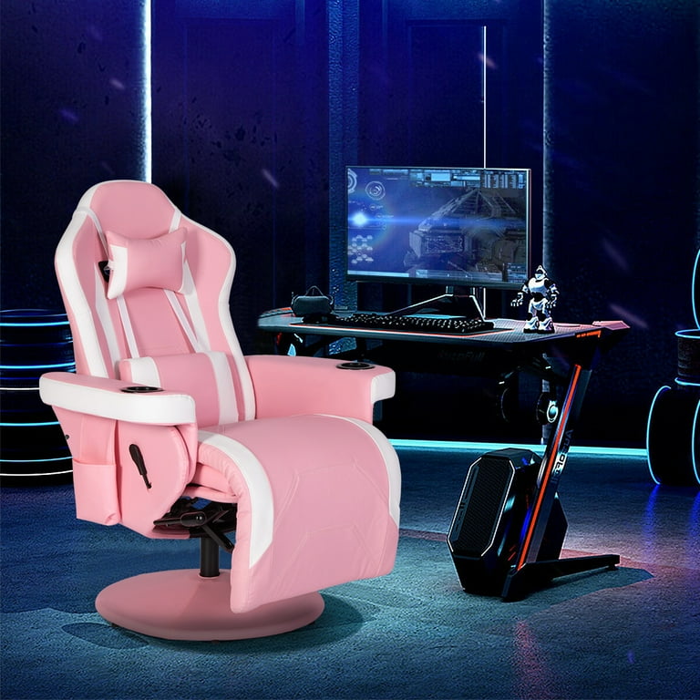 Gaming Recliner Chair Ergonomic Adjusted Reclining Video Gaming Single Sofa  with Lumbar Support and Retractable Footrest, PU Leather Theater Seating  Gaming Couch with Cup Holder, Pink 