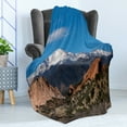 thumbnail image 4 of Denver Soft Flannel Fleece Blanket, Real Life Photo of Colorado Red Rock Landscape Scenery Mountain High, Cozy Plush for Indoor and Outdoor Use, 60" x 80", Blue Evergreen Pale Rust, by Ambesonne, 4 of 5