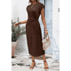 thumbnail image 5 of Vestido de Verano para Mujer, con Cuello Redondo, Informal, Elegante, con Lazo en la Cintura y Corta. Café M, 5 of 9