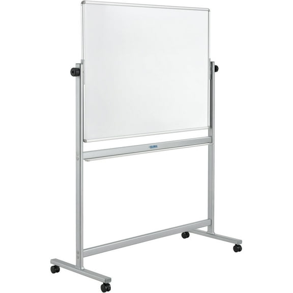 Global Industrial B444997P Porcelain Mobile Reversible Whiteboard with Silver Frame - 48 x 36 in.