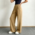 thumbnail image 6 of Pants for Women Zaewscy Women's Fashion Solid Color Elastic Waist Pocket Ruched Straight Leg Long Pants Khaki L, 6 of 7