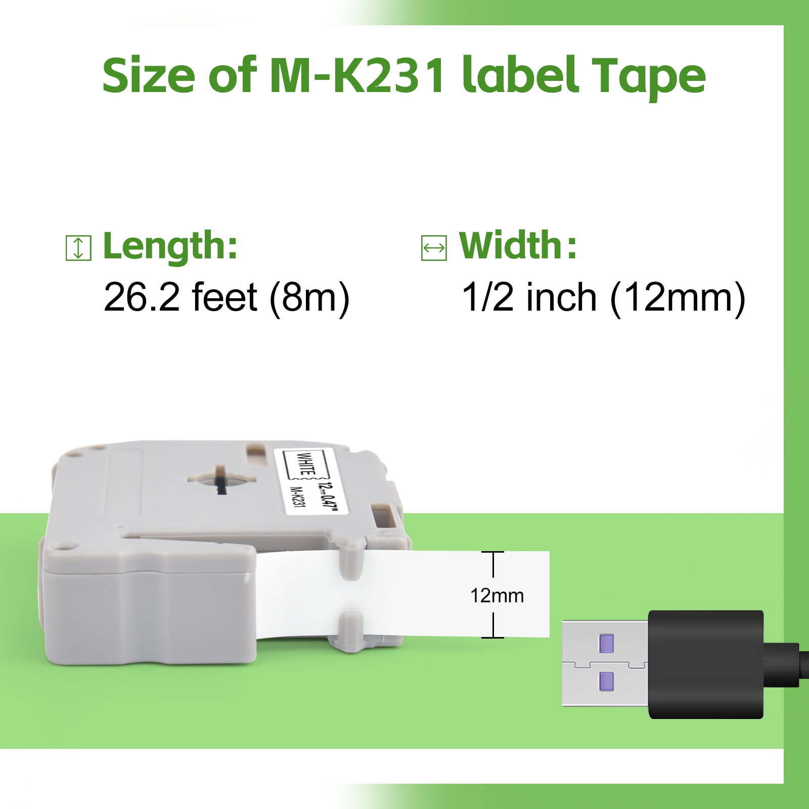 (2 pack) NineLeaf 4PK Compatible for Brother P-touch M-K231 M-K231s M231 1/2" 12mm Black on White Label Maker Tape Refills for PT-45m PT-65 PT-70bm