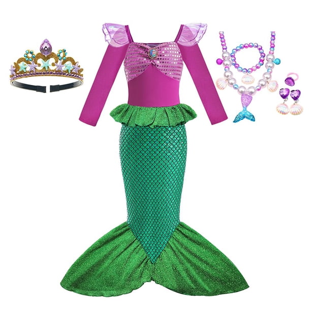 Disney Princess Ariel Dresses Girls Little Mermaid Costume Carnival Evening Party Dresses for Kids Halloween Dress Up Clothes3T Gao Jinjia LED