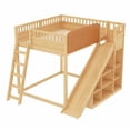 thumbnail image 3 of DRNANLIT Full Size Loft Bed with Upholstered Headboard, Storage Shelves, Ladder & Slide, Natural, 3 of 10