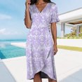 thumbnail image 2 of vigerkar Summer Dresses for Women Short Sleeve V Neck Casual Plus Size Midi Dress Purple, XL, 2 of 7
