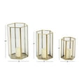 thumbnail image 4 of Cosmoliving by Cosmopolitan  Set of 3, 6", 8", 10"H Modern Glass Candle Holder/Lantern with Hexagon Silhouette, Metallic Gold Rims and Transparent Glass Panels, 4 of 12