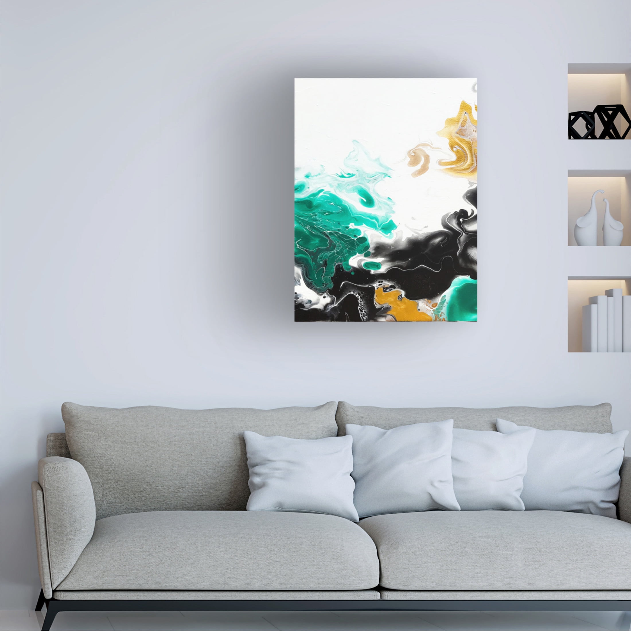 Trademark Fine Art Alyson Storms  Green and Gold Ribbons 3 Canvas Wall Art
