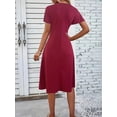 thumbnail image 3 of Women's V Neck Short Sleeve Midi Dress with Crisscross Stretch Silhouette 95% polyester 5% spandex versatile style, 3 of 10