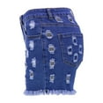 thumbnail image 4 of Gubotare Stretchy Jean Shorts for Women Women's Mid-High Rise Ripped Denim Shorts Stretchy Distressed Jean Shorts with Pockets Folded Hem Casual Summer Shorts (Dark Blue,Size L), 4 of 7