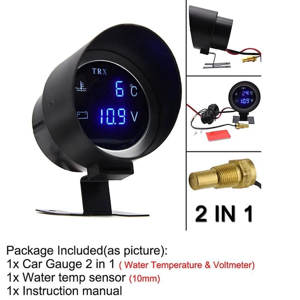 2 In 1 Lcd Voltmeter For Car Water Temperature Gauge Universal Digital Motor Temp Sensor 10mm Car Motorcycle Volt Meter 12v