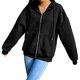 thumbnail image 1 of Sudadera de lana con capucha de color sólido XXL para mujer, chaqueta de manga larga, top holgado con cremallera para calle, color negro, 1 of 6