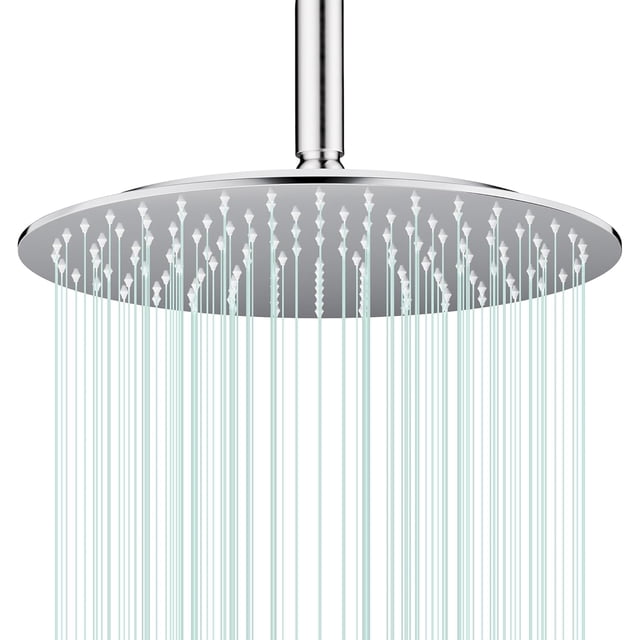 Pommeau de Douche Pluie Rond Haute Débit Acier Inoxydable Design Haute Pression (B-Chrome 12)