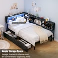 thumbnail image 4 of Leumius Corner Twin Bed Frame with Storage Drawers, Bookcase Headboard, LED Lighting & USB Charging Station,Twin Size Daybed for Kids Teens,Black, 4 of 9