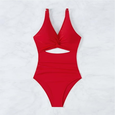 Juslio Tankini Swimsuit for Women One Piece Crisscross Red Fashion Bandeau Swimsuit for Women XL