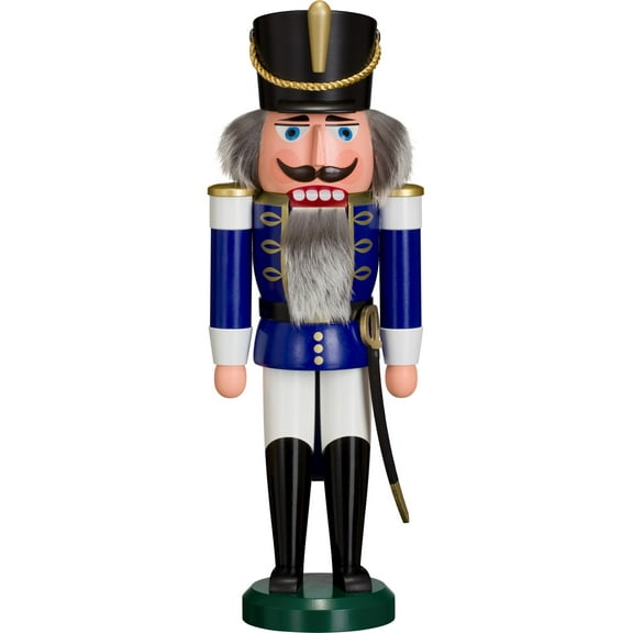 German nutcracker hussar blue, height 37 cm / 15 inch, original Erzgebirge by Seiffener Volkskunst SV 11202/2