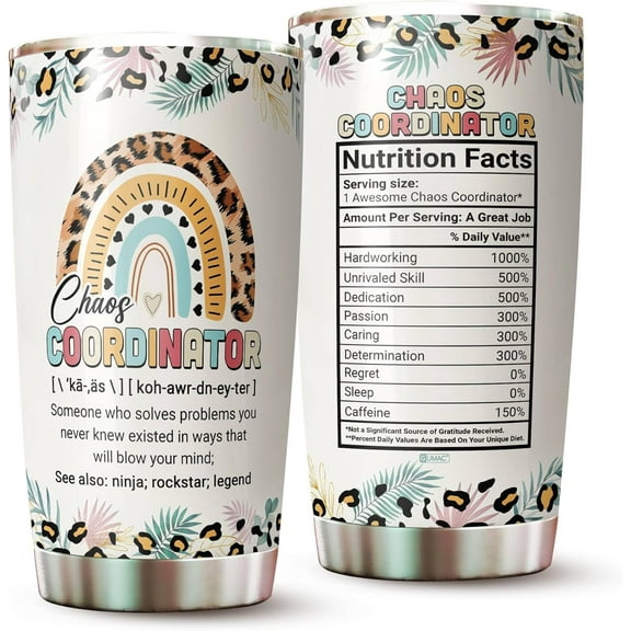 Gifts for Boss - Chaos Coordinator Tumbler - Birthday Gifts for Mom, Boss Lady - Gifts for Women - Teacher Appreciation Gifts - Administrative Professional Day Cup - Tumbler 20 Oz