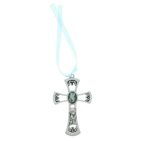 Guardian Angel Blue Wall Cross Baby Baptism Baby Shower Christening Gift, 3 3/4 inches By