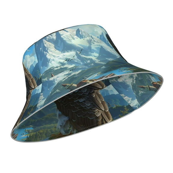 Kdxio Reflective Bucket Hat - Majestic Eagle Over Castle Print Bucket Hat for Men,Women