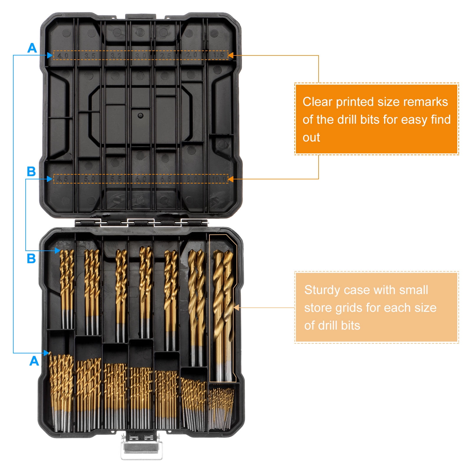 Unique Bargains 99pcs Titanium Twist Drill Bit Set 14 Sizes High Speed Steel Drills with Case