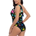 thumbnail image 4 of Rateoe Geometric 1980s Styled Pattern Women One Piece Swimsuits Tummy Control One Shoulder Bathing Suits Ruffle Swimwear-Large, 4 of 6