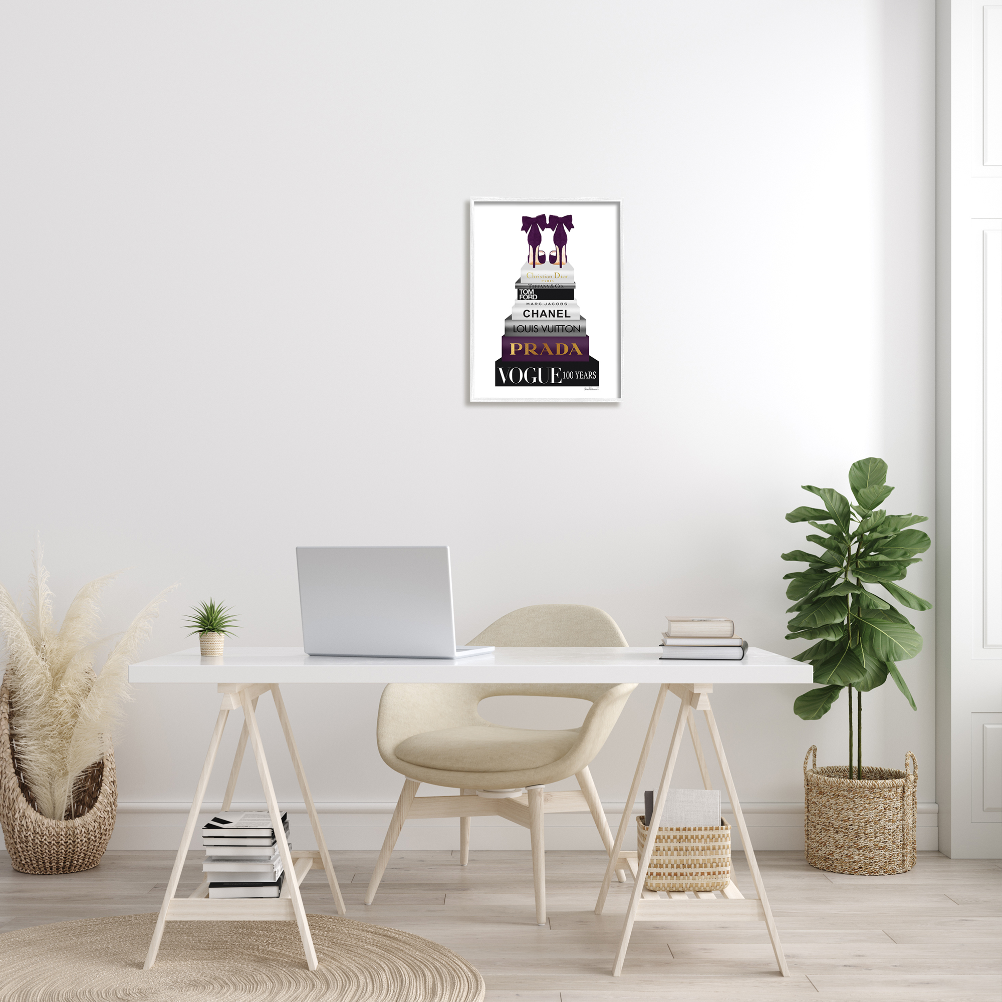 Stupell Industries Fashion Designer Shoes Bookstack Purple Gold Watercolor , 16 x 20,Design by Amanda Greenwood