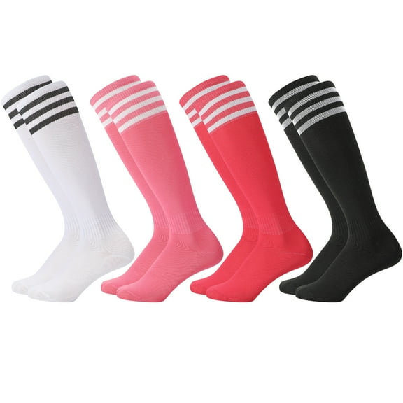 Hengguang 4 Pairs Kids Soccer Socks, Over Knee Kids Football Socks, Breathable Long Football Sports Socks for Kids Boys Girls Youth Junior Running, Training, Rugby, Hockey
