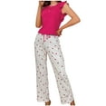thumbnail image 2 of Puntoco Conjuntos de pijama cómodos para mujer, moda para mujer, cuello redondo, estampado con patrón ondulado, sin mangas, cintura elástica, pantalones con cordones, conjunto de pijama estampado, 2 of 3