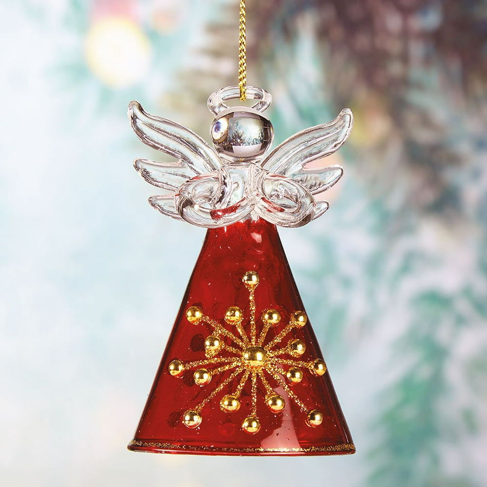 Red and Gold Glass Angel Christmas Ornament  3"H Holiday Ornment with