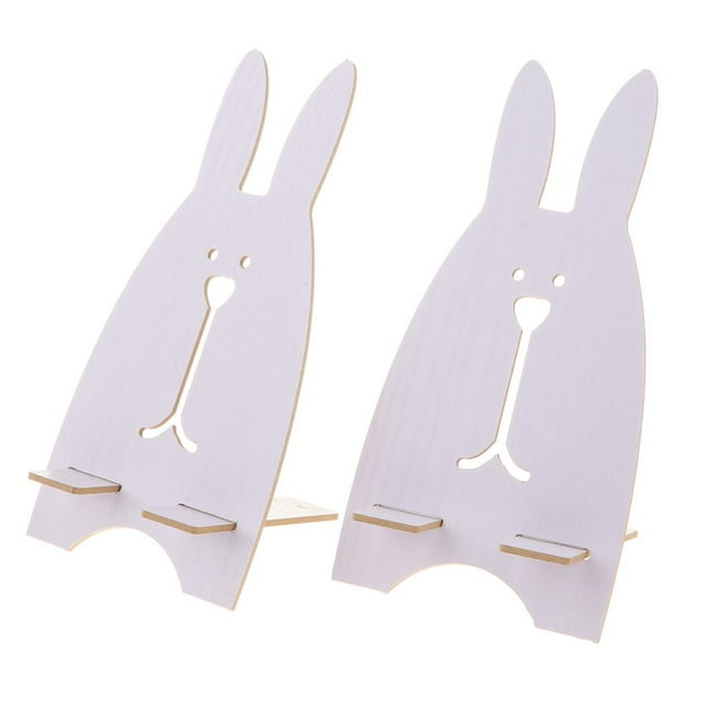 Lindo soporte de madera para teléfono con forma de conejo, soporte de escritorio para teléfono. Blanco