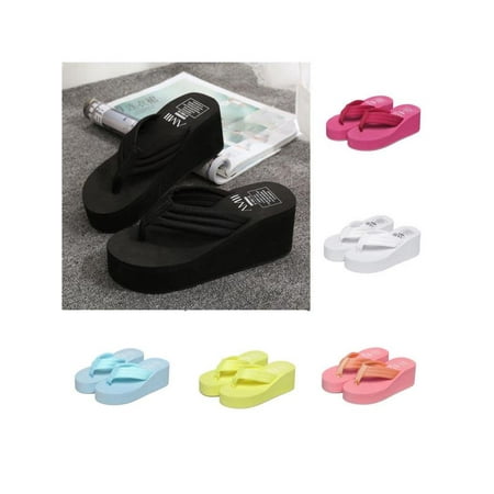 Thong Platforms High Heel Sandal - Hot Women Stripes Platform High Heel Wedge Thong Flip Flops Sandals Shoes