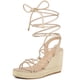 thumbnail image 1 of Alpargatas con tacón de plataforma y cordones para mujer Sandalias con cuña Beige 37, 1 of 7