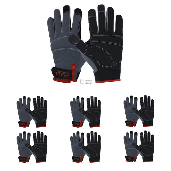 HANDLANDY Mens Work Gloves Touch screen, Pack of 6 Pairs Flexible Breathable Utility Gloves (Large, Grey (6 pairs))